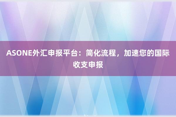 ASONE外汇申报平台：简化流程，加速您的国际收支申报